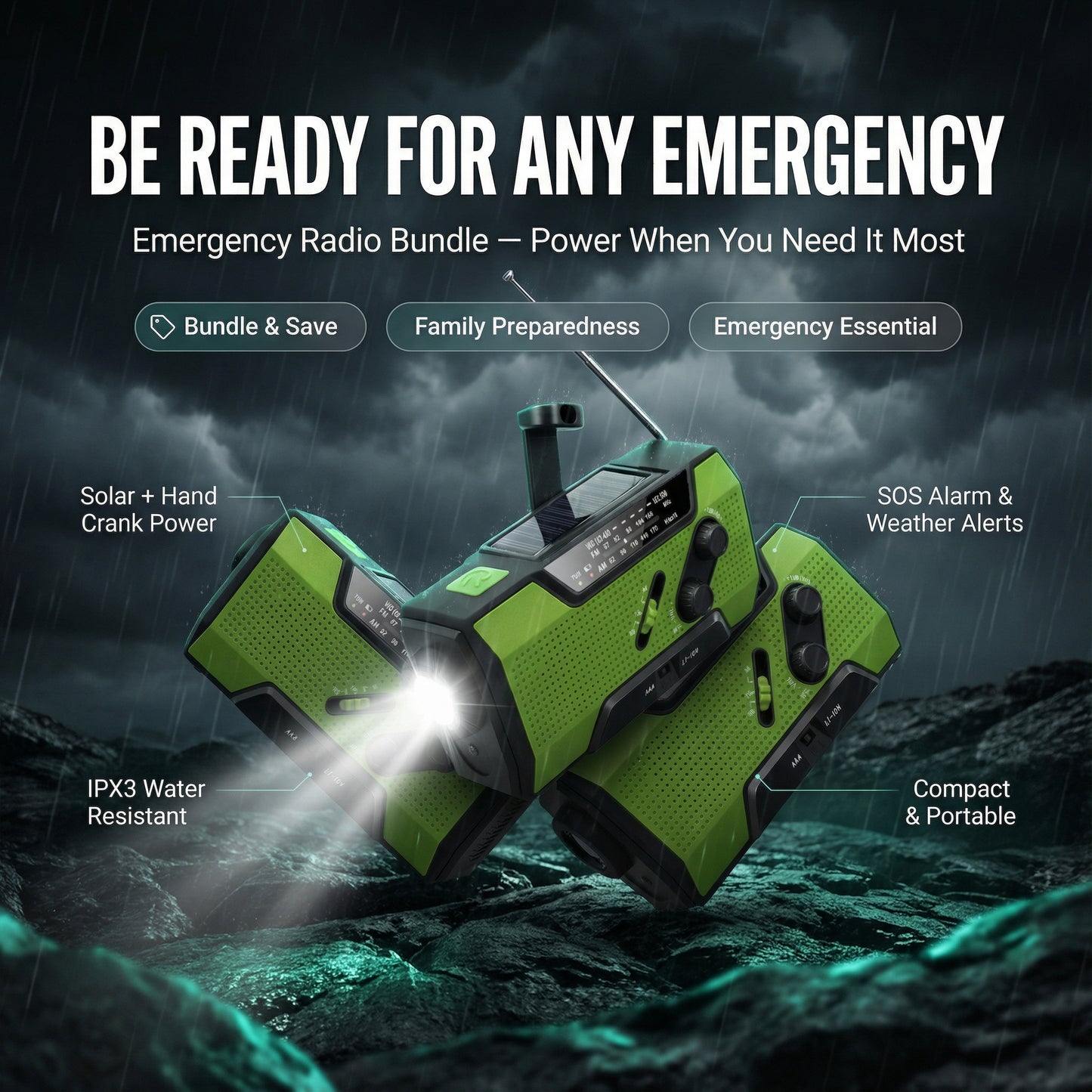 StormSafe Pro™ Wind-Up Survival Radio & Power Bank