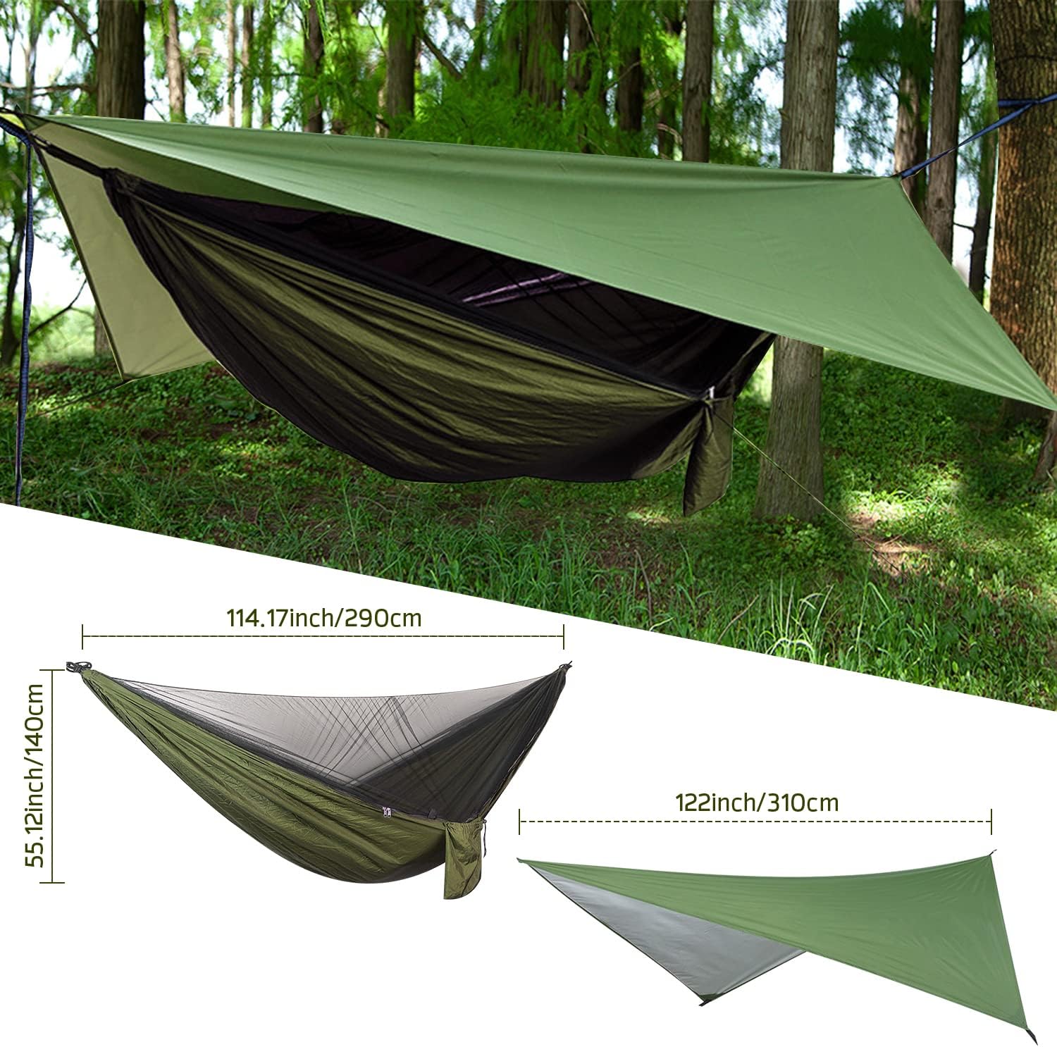 Hammock with Mosquito Net, 114X54 Inch Outdoor Camping Hammocks with Large Tarp for Waterproof Lightweight Camping Hammock Tent 440 LBS Load Capacity for Hiking Picnic Courtyard