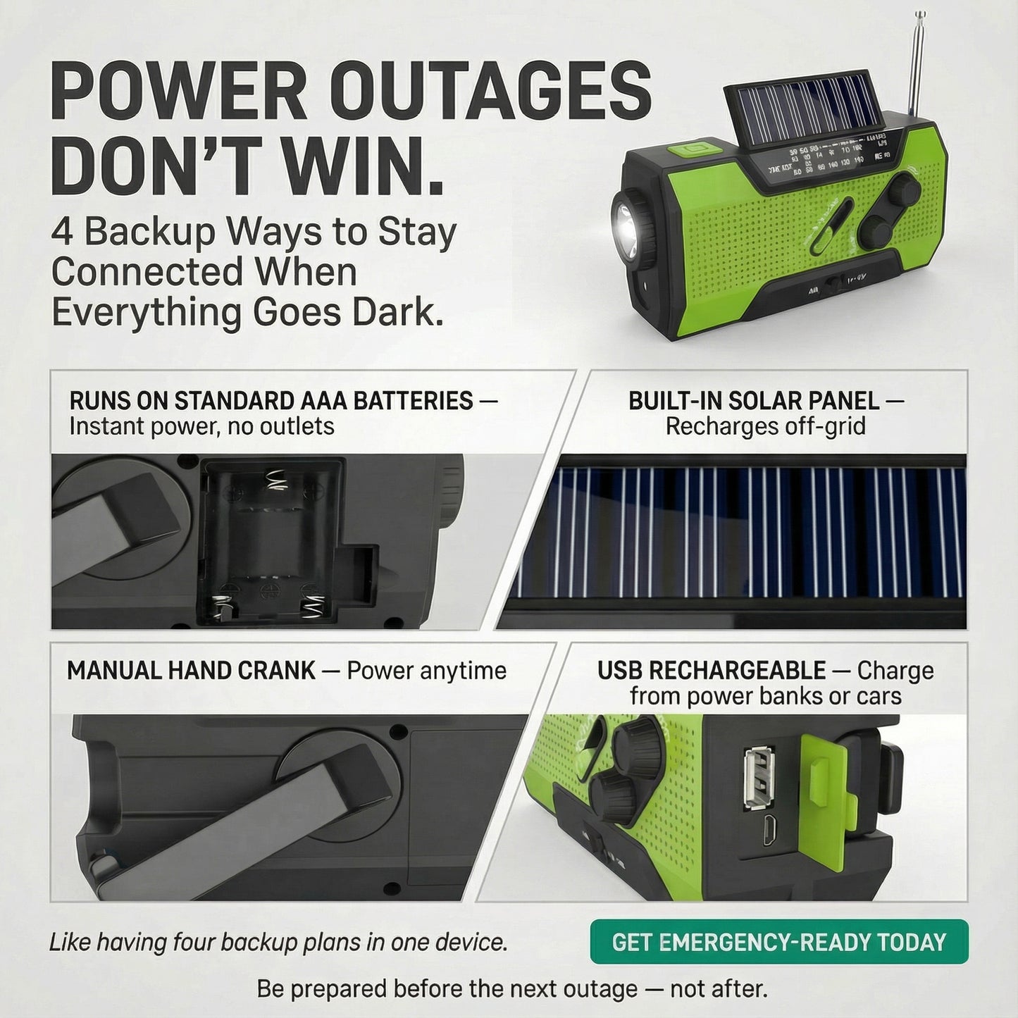 StormSafe Pro™ Wind-Up Survival Radio & Power Bank